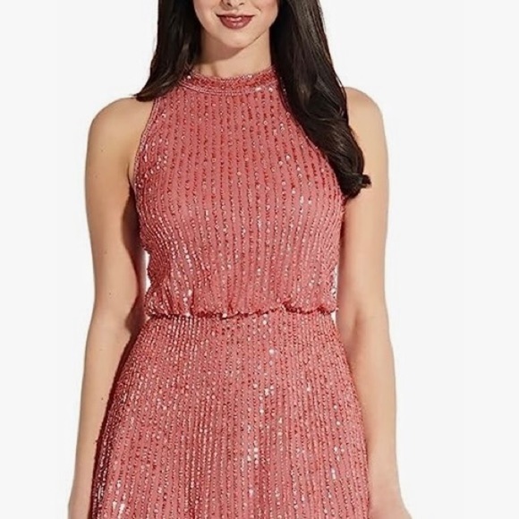 adrianna papell beaded blouson halter dress in Sugar Poppy Size 16 - Picture 3 of 7